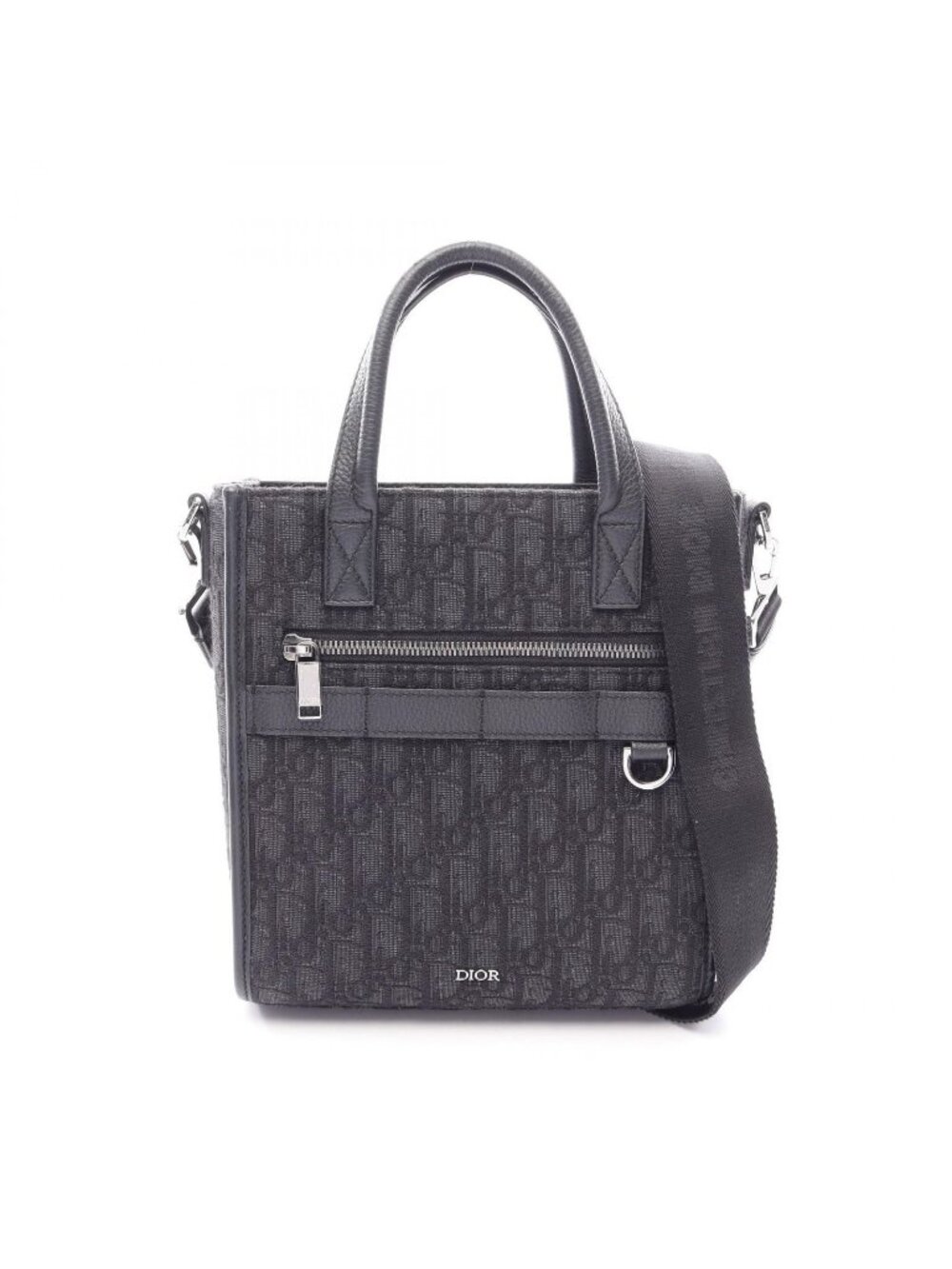 Dior Handbag Safari North South Oblique 2-Way Black Canvas Leather Tote Bag